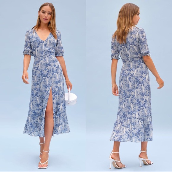 Reformation Dresses & Skirts - Reformation 4 Nantes Midi Dress Bali Blue Palm Print
